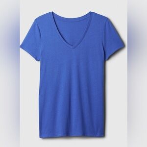 GAP Women's Classic Cotton Preppy Casual Blue V-Neck Short Sleeve Tee Small